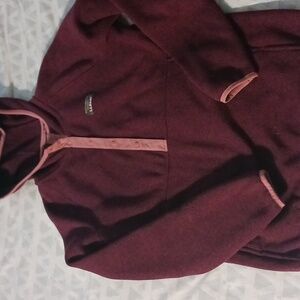 Vintage L.L. Bean Maroon Hooded Pullover, Three-quarter Button Up, Womens Small